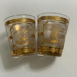 Alberto Culver Vintage Mid Century Modern Shot Glass Bundle of 2 Circus San Fran